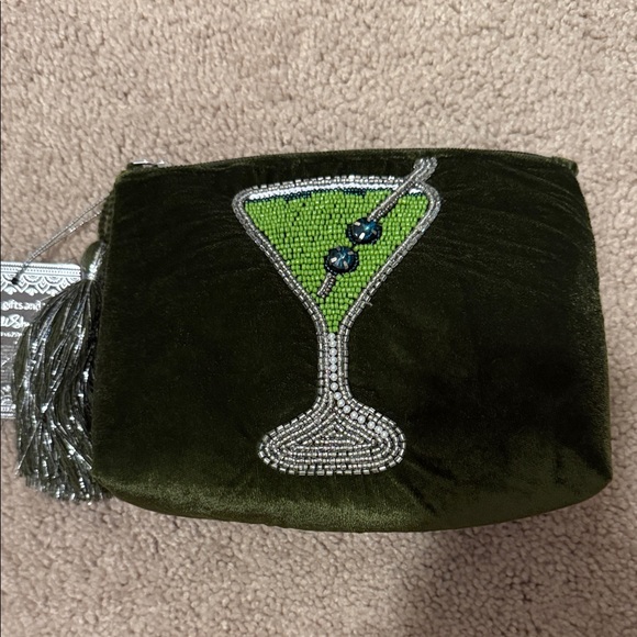 Green Velvet Clutch with Beaded Martini Design - Picture 2 of 7